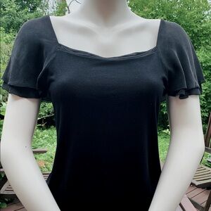 Lauren Raplh Lauren black Rayon blouse top W Black Sheer Flare Cap Sleeves US M